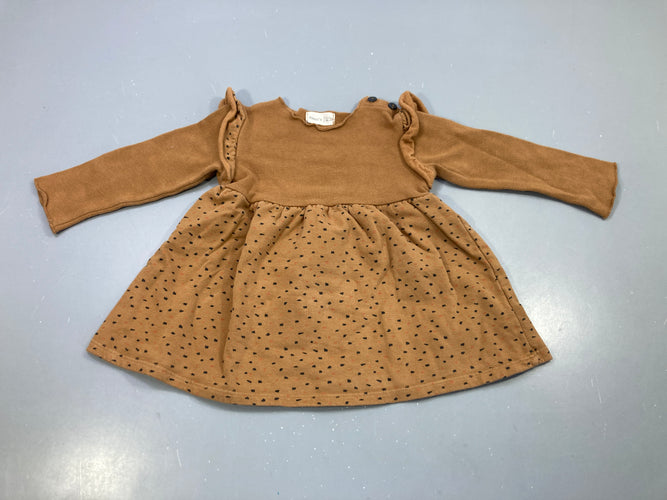 Robe m.l camel tachetée noir, volants épaules, Bean's, moins cher chez Petit Kiwi