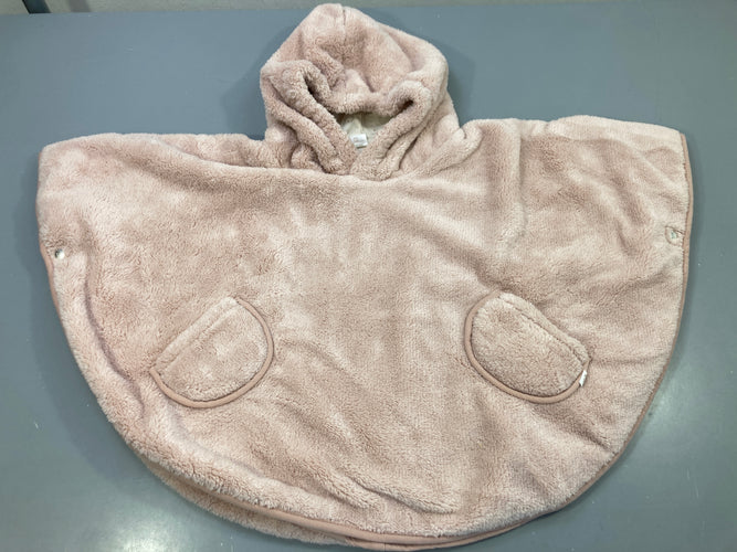 Poncho velours rose capuche poches boutons pression, 9-36m, moins cher chez Petit Kiwi