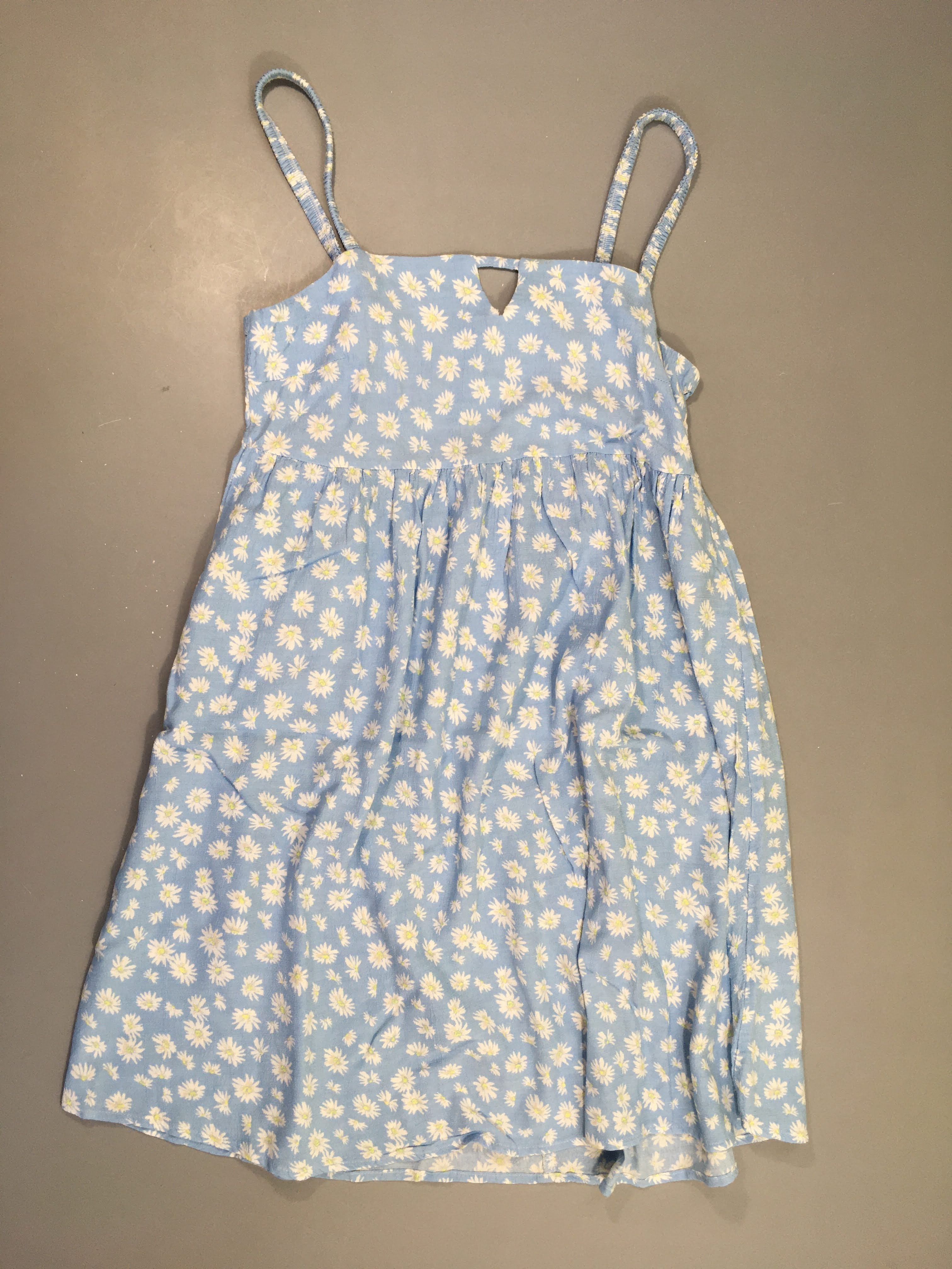 Robe fines bretelles mousseline bleu clair fleurie