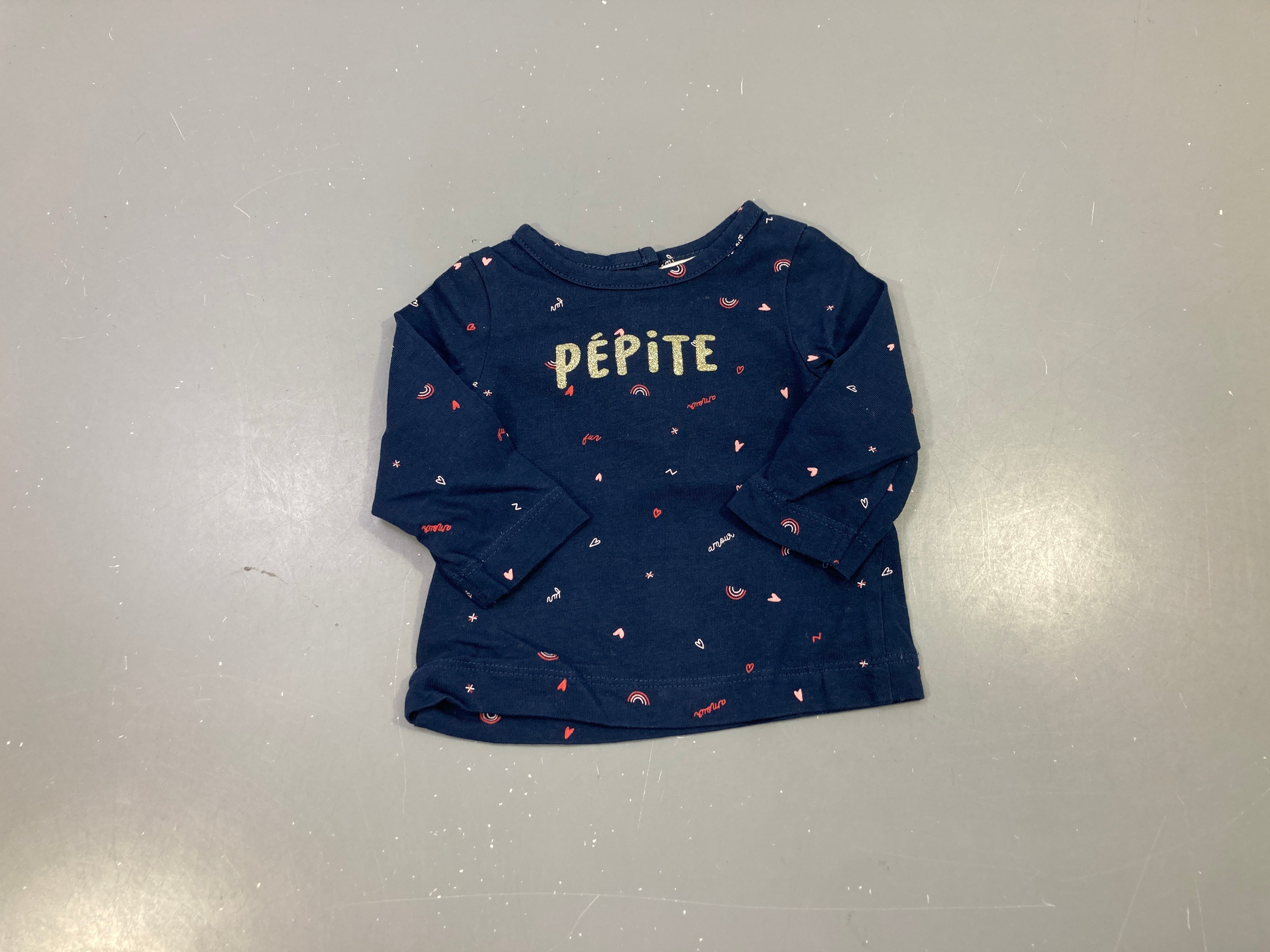 T-shirt m.l bleu marine imprimé Pépite, cœurs
