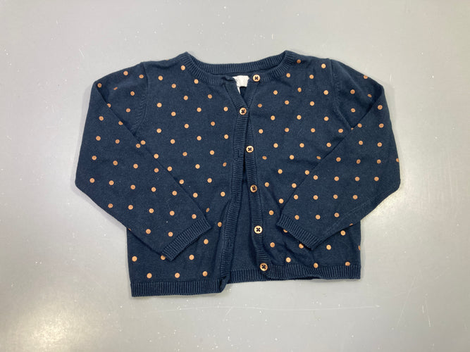 Gilet bleu marine à pois cuivrés, moins cher chez Petit Kiwi