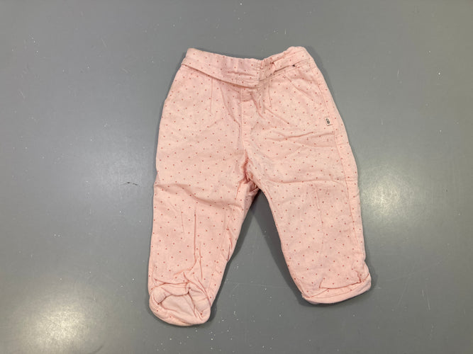 Pantalon velours côtelé rose pâle à pois roses doublé jersey, moins cher chez Petit Kiwi