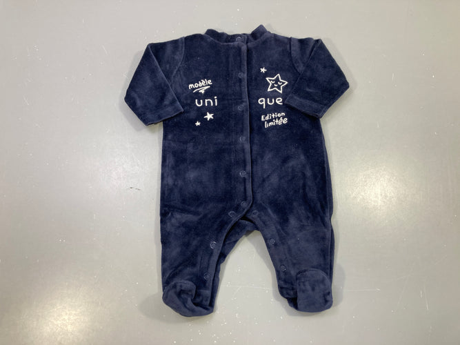 Pyjama velours bleu marine modèle unique étoiles, moins cher chez Petit Kiwi