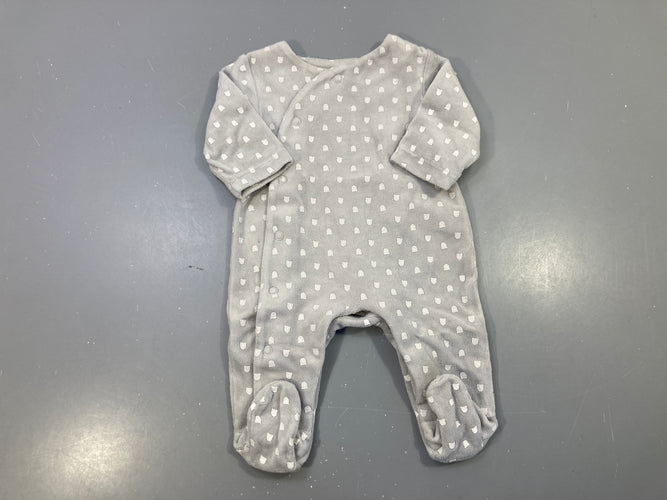 Pyjama velours gris motifs blancs, moins cher chez Petit Kiwi