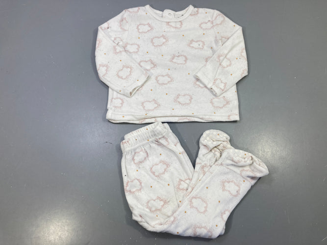 Pyjama 2pcs velours écru nuages, étoiles dorées, moins cher chez Petit Kiwi
