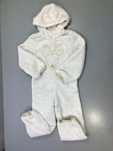 Surpyjama polaire écru capuche, cerf brodé, moins cher chez Petit Kiwi