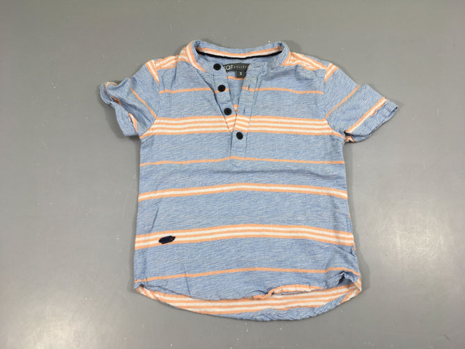 Chemise m.c bleu rayé orange/blanc, moins cher chez Petit Kiwi