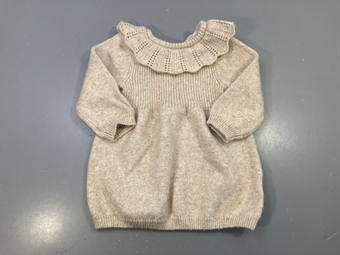 Robe m.l beige tricot col volanté 5% laine, moins cher chez Petit Kiwi
