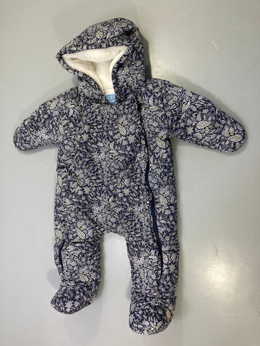 Combinaison de neige bleu marine fleurie, capuche polaire, moins cher chez Petit Kiwi