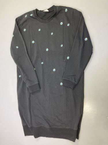 Robe sweat m.l noire, fleurs brodées, zippée poches Seraphine, moins cher chez Petit Kiwi