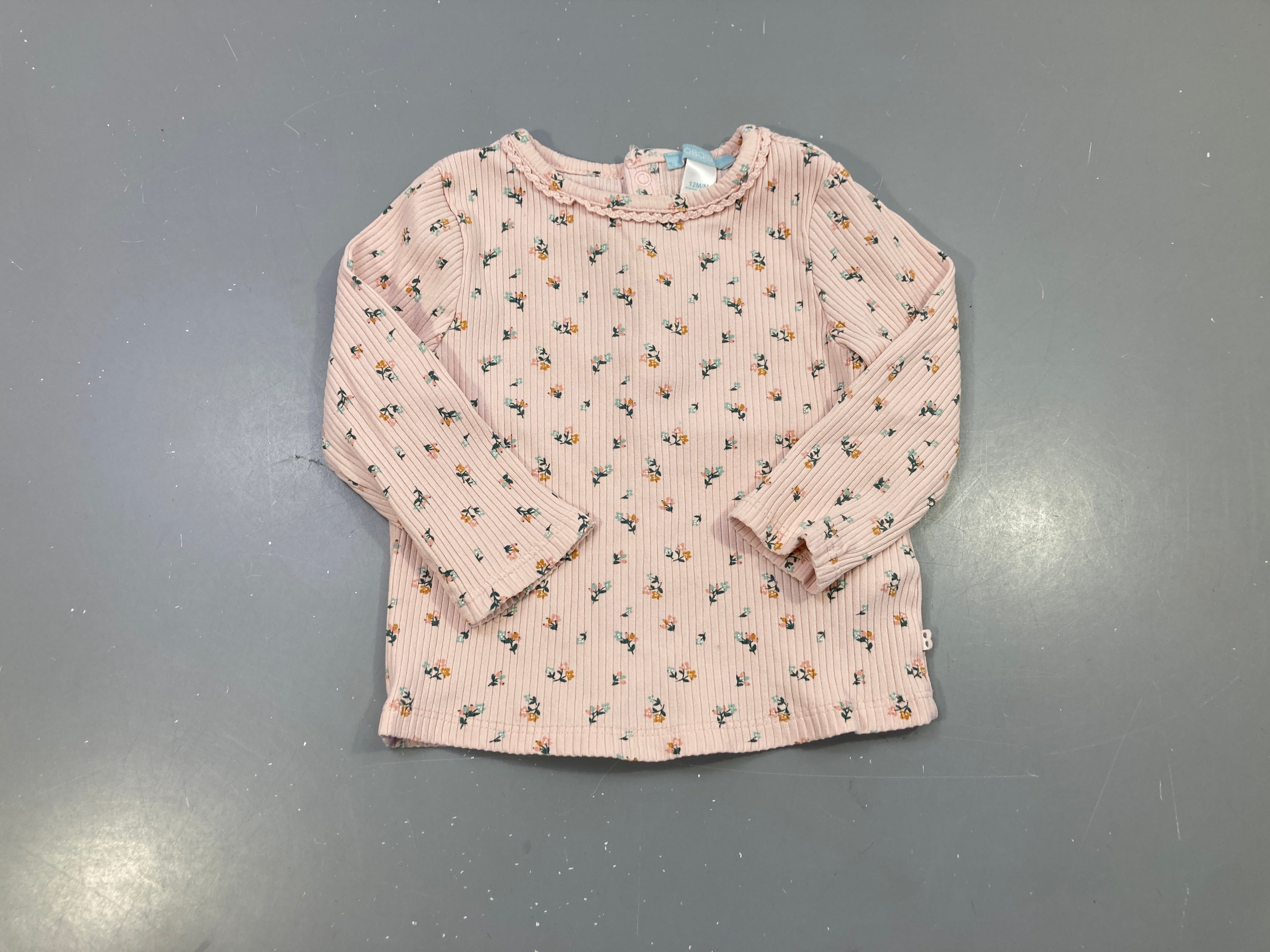 T-shirt m.l rose côtelé, fleurs