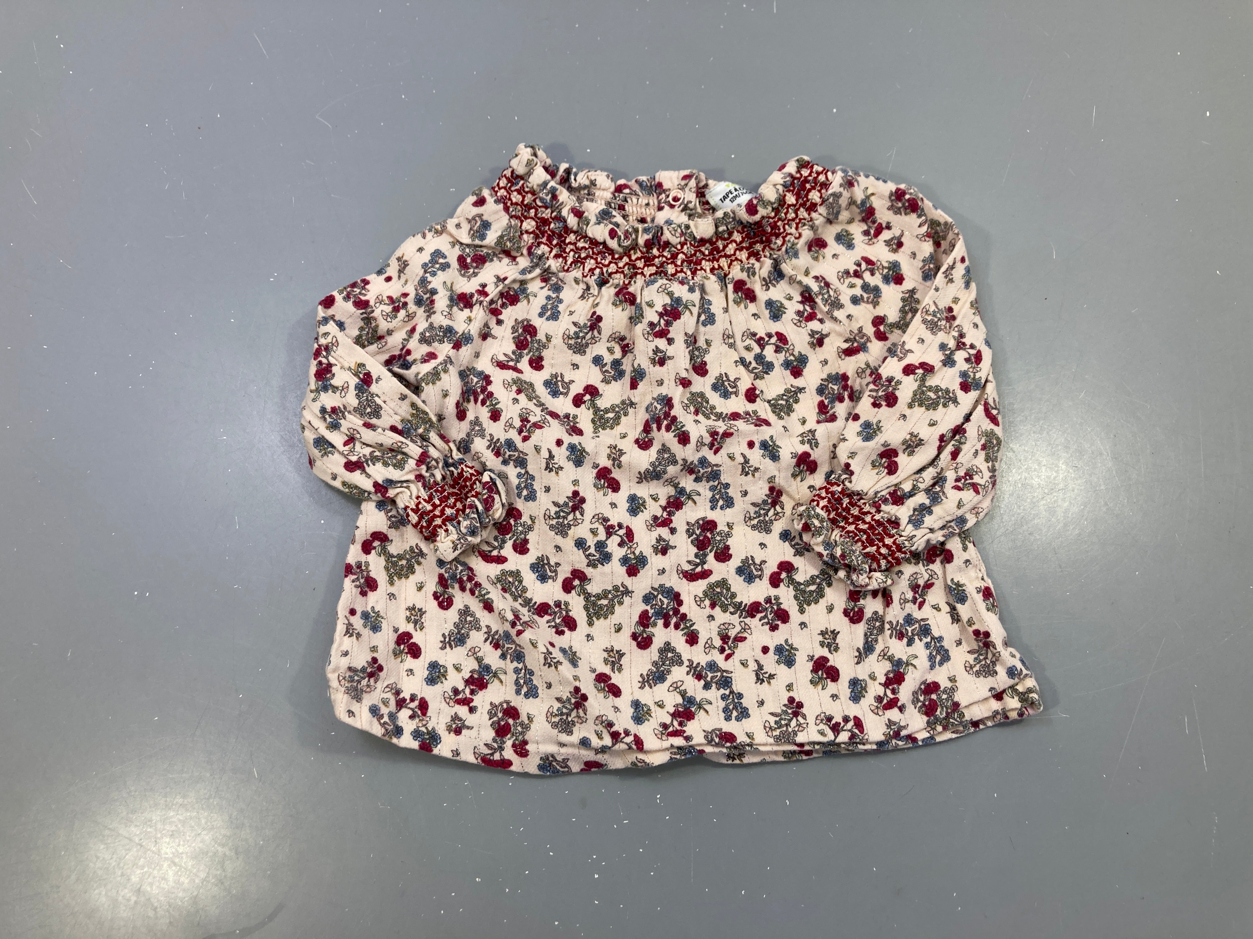 Blouse m.l écrue fleurie, s.mocks bordeaux