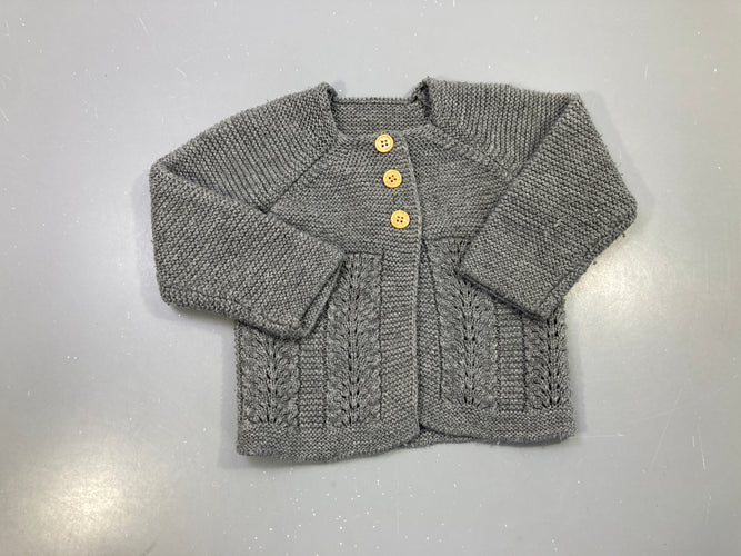 Gilet tricot gris à motifs feuilles, moins cher chez Petit Kiwi