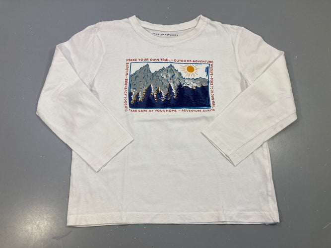 T-shirt m.l blanc imprimé montagne, make your own trail, taché?, moins cher chez Petit Kiwi