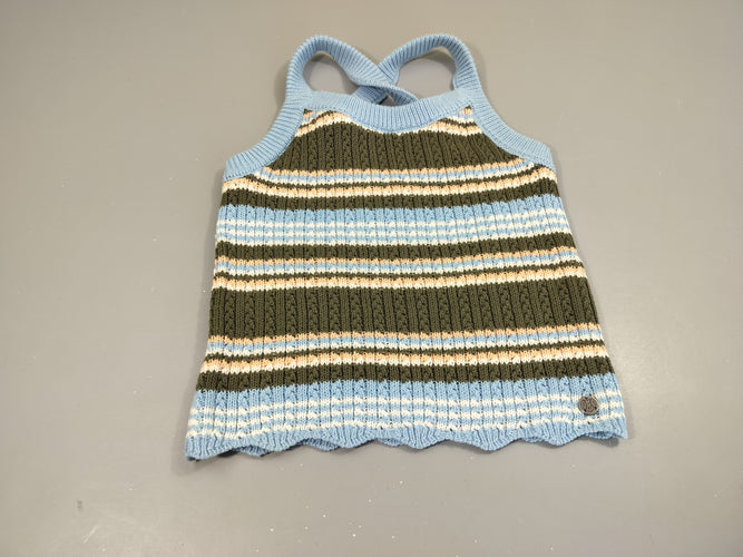 Blouse à bretelles en tricot rayé kaki, bleu, blanc, rose 100% coton, moins cher chez Petit Kiwi