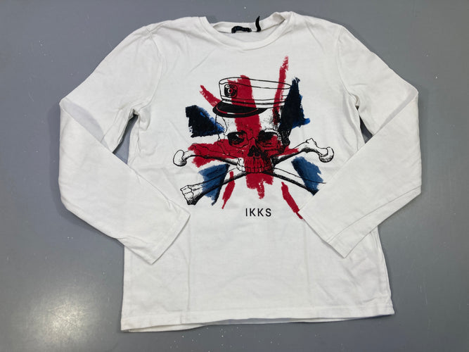 T-shirt m.l blanc imprimé tête de mort, drapeau UK Légèrement bouloché, moins cher chez Petit Kiwi