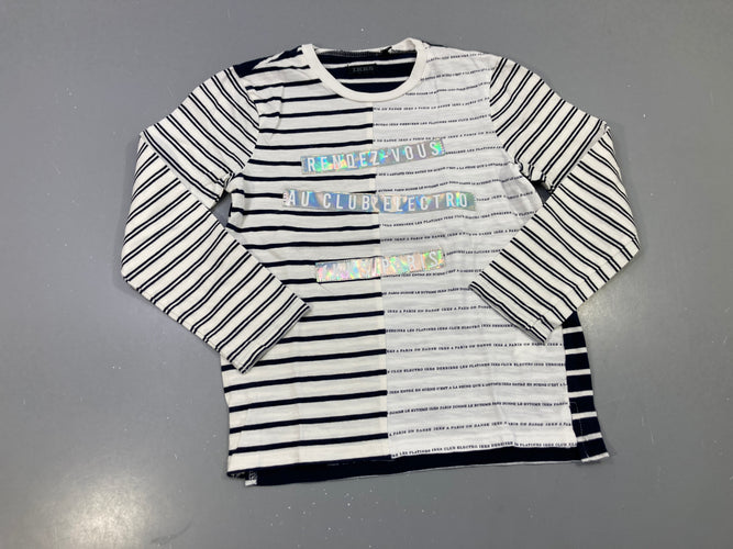 T-shirt m.l rayé blanc/marine, rendez-vous au club electro, moins cher chez Petit Kiwi