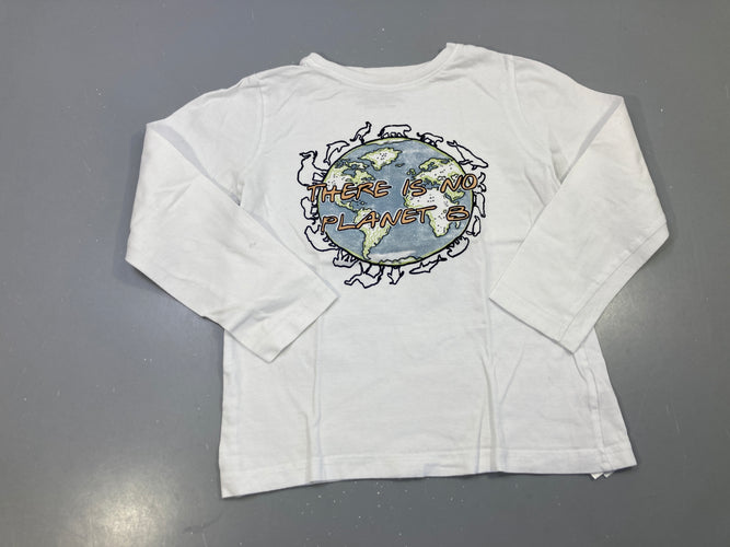 T-shirt m.l blanc imprimé terre, there is no planet B, taché légèrement manches, moins cher chez Petit Kiwi