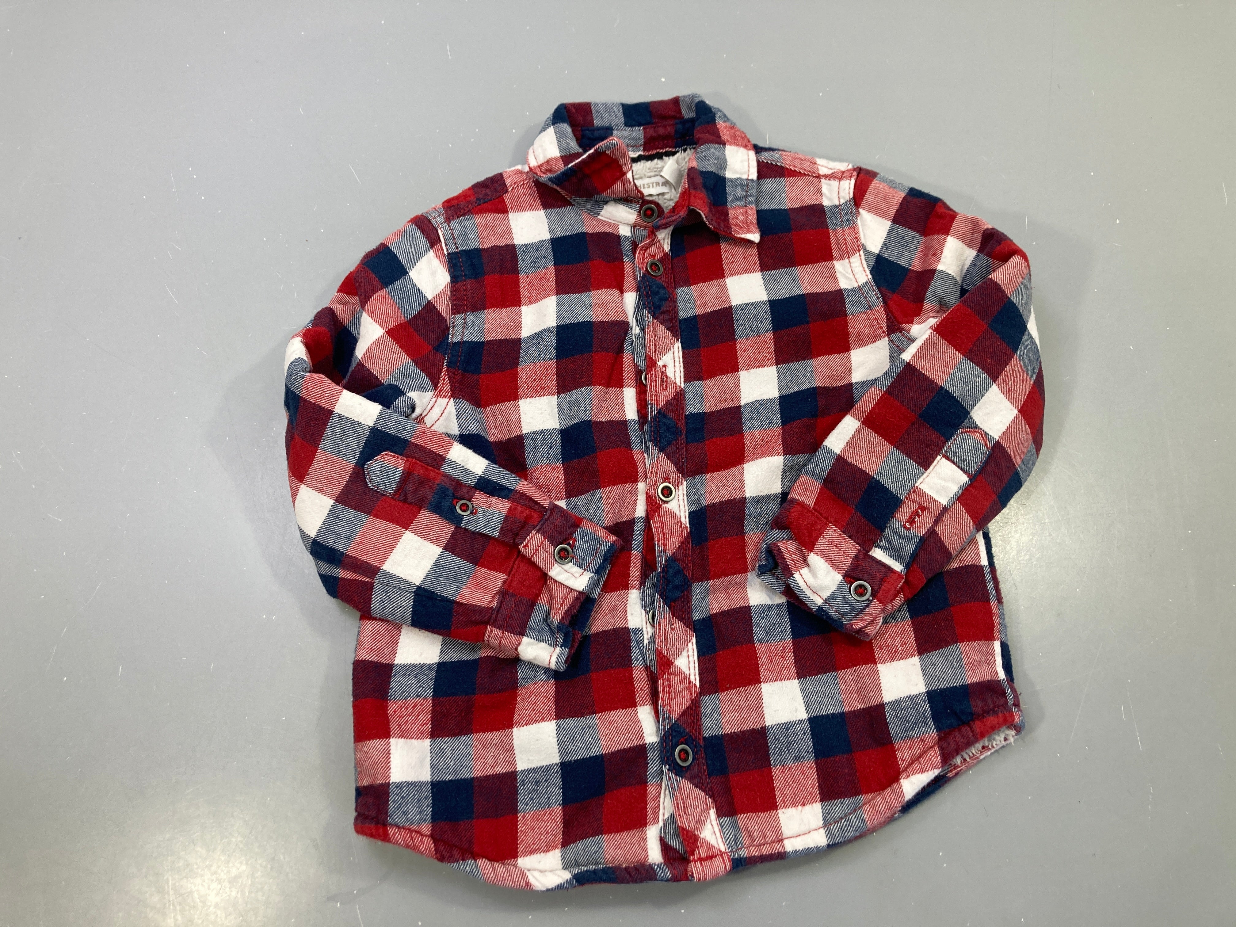 Surchemise flanelle m.l carreaux rouge/marine/blanc doublée sherpa