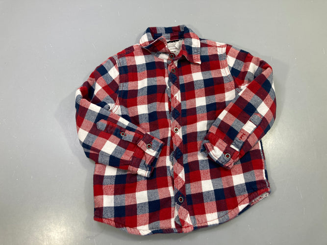 Surchemise flanelle m.l carreaux rouge/marine/blanc doublée sherpa, moins cher chez Petit Kiwi
