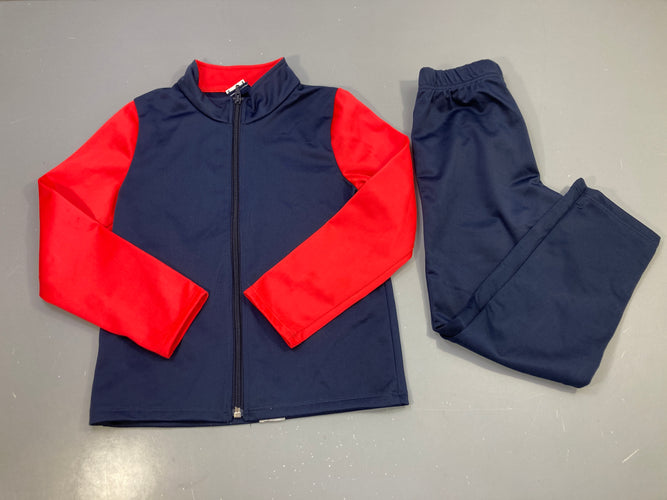 Ensemble jogging bleu marine/rouge, veste zippée + pantalon bouloché haut, moins cher chez Petit Kiwi