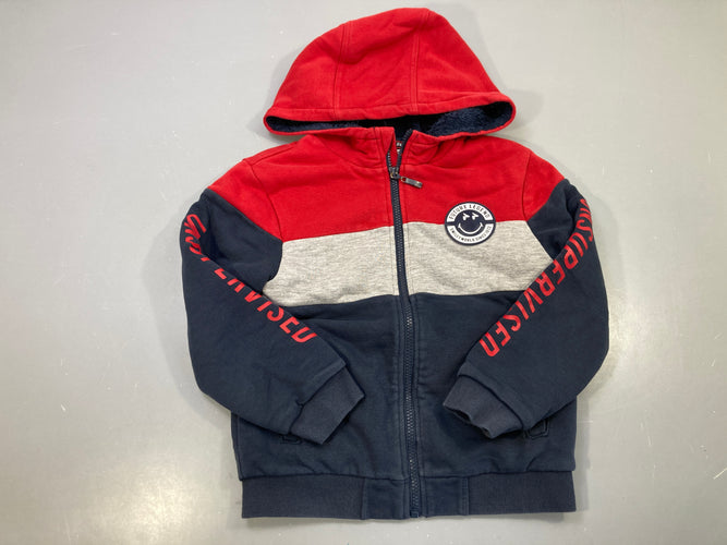 Sweat doublé peluche zippé capuche rouge/gris/marine, s.miley future legend, moins cher chez Petit Kiwi