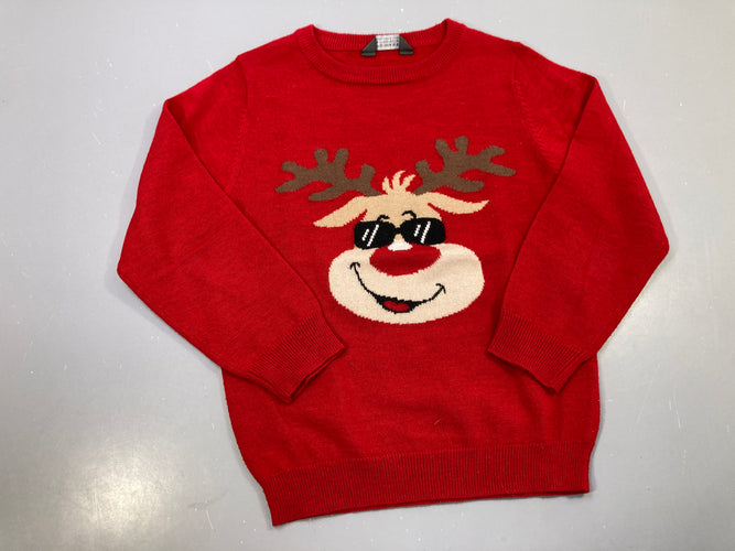 Pull rouge tricot, renne lunettes, moins cher chez Petit Kiwi