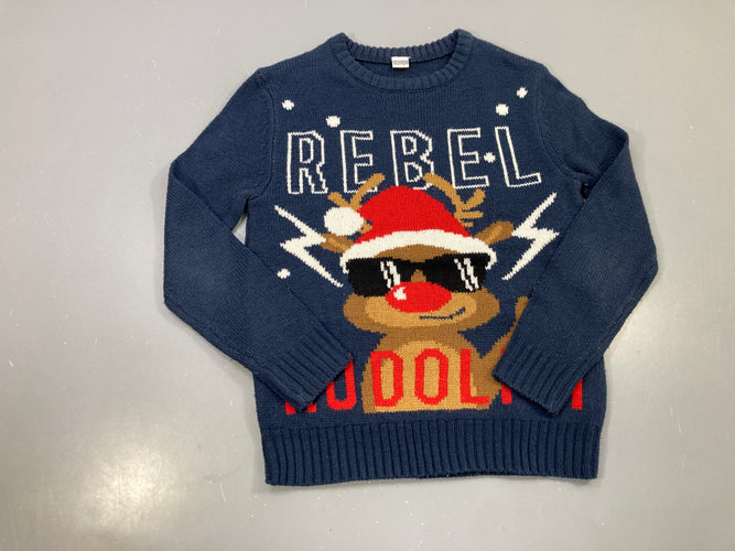 Pull bleu marine tricot, rebel rudolph Bouloché!, moins cher chez Petit Kiwi