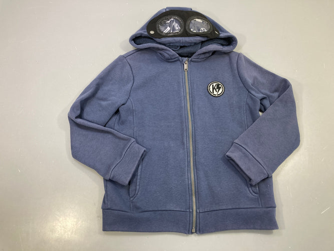 Sweat zippé capuche bleu jean, lunettes intégrées, moins cher chez Petit Kiwi