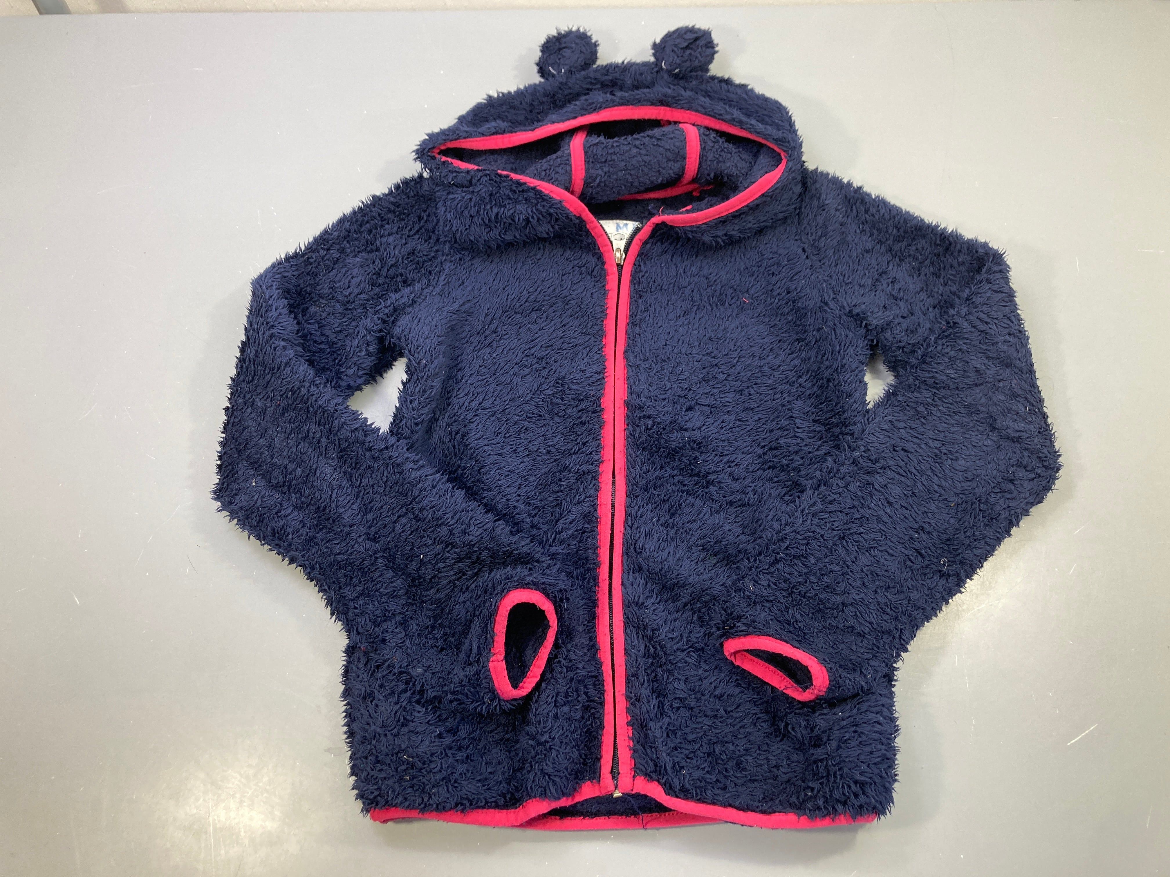 Gilet bleu marine duveteux capuche oreilles ours zippé