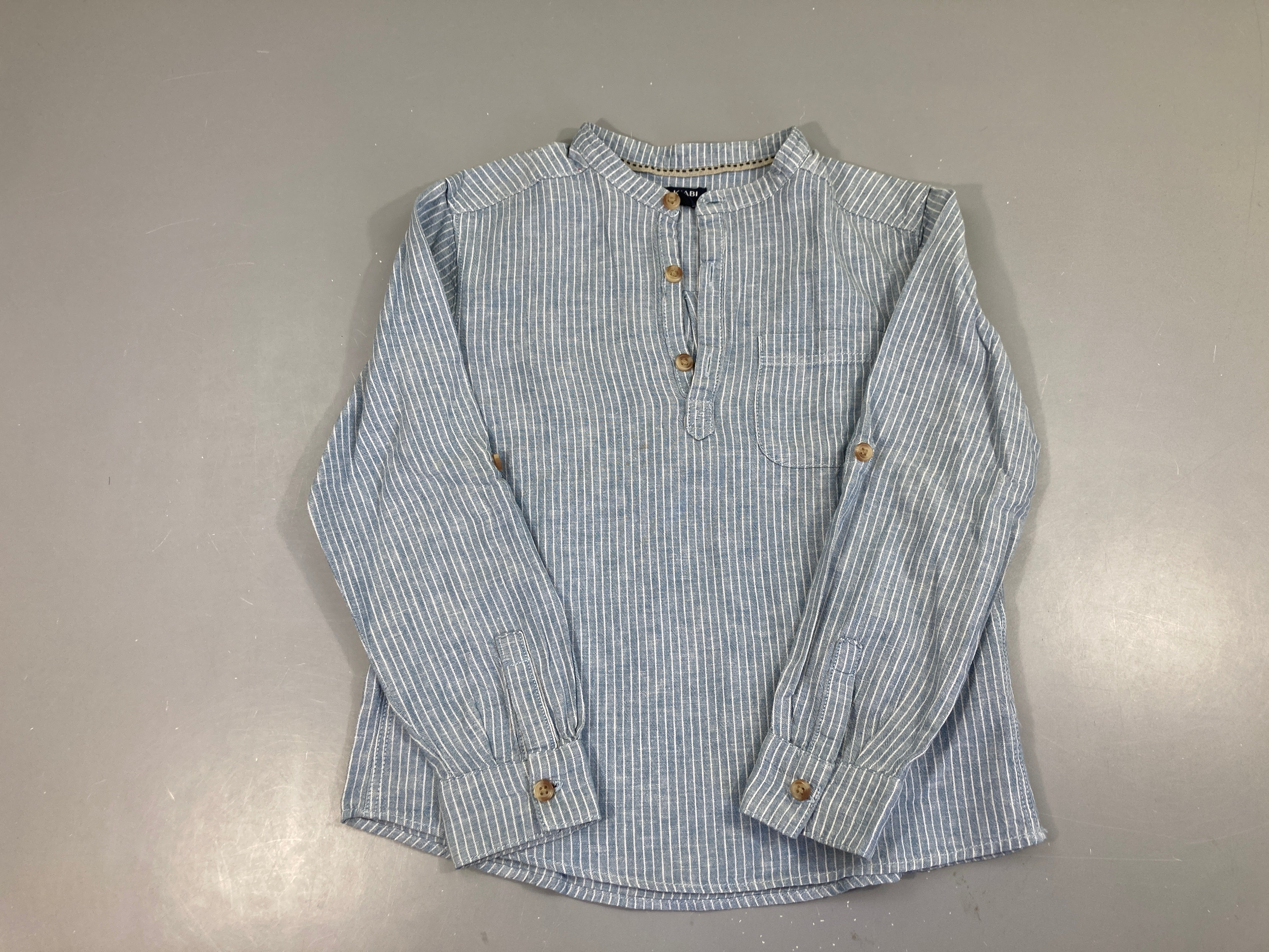 Chemise m.l lin/ bleu ligné blanc