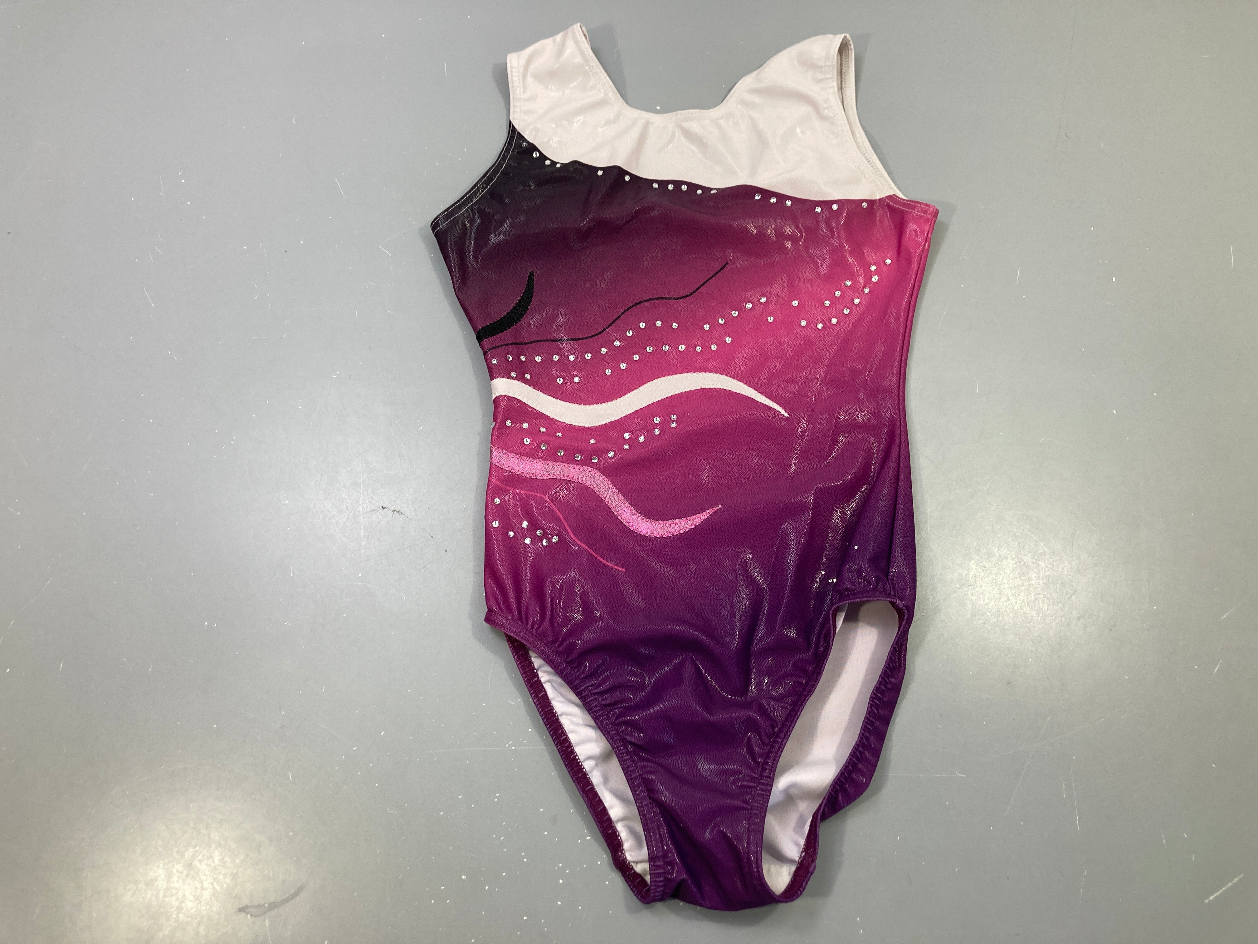 Maillot de danse s.m violet rose dégradé sequins vagues strass Agiva