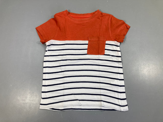 T-shirt m.c orange/blanc rayé poche, moins cher chez Petit Kiwi