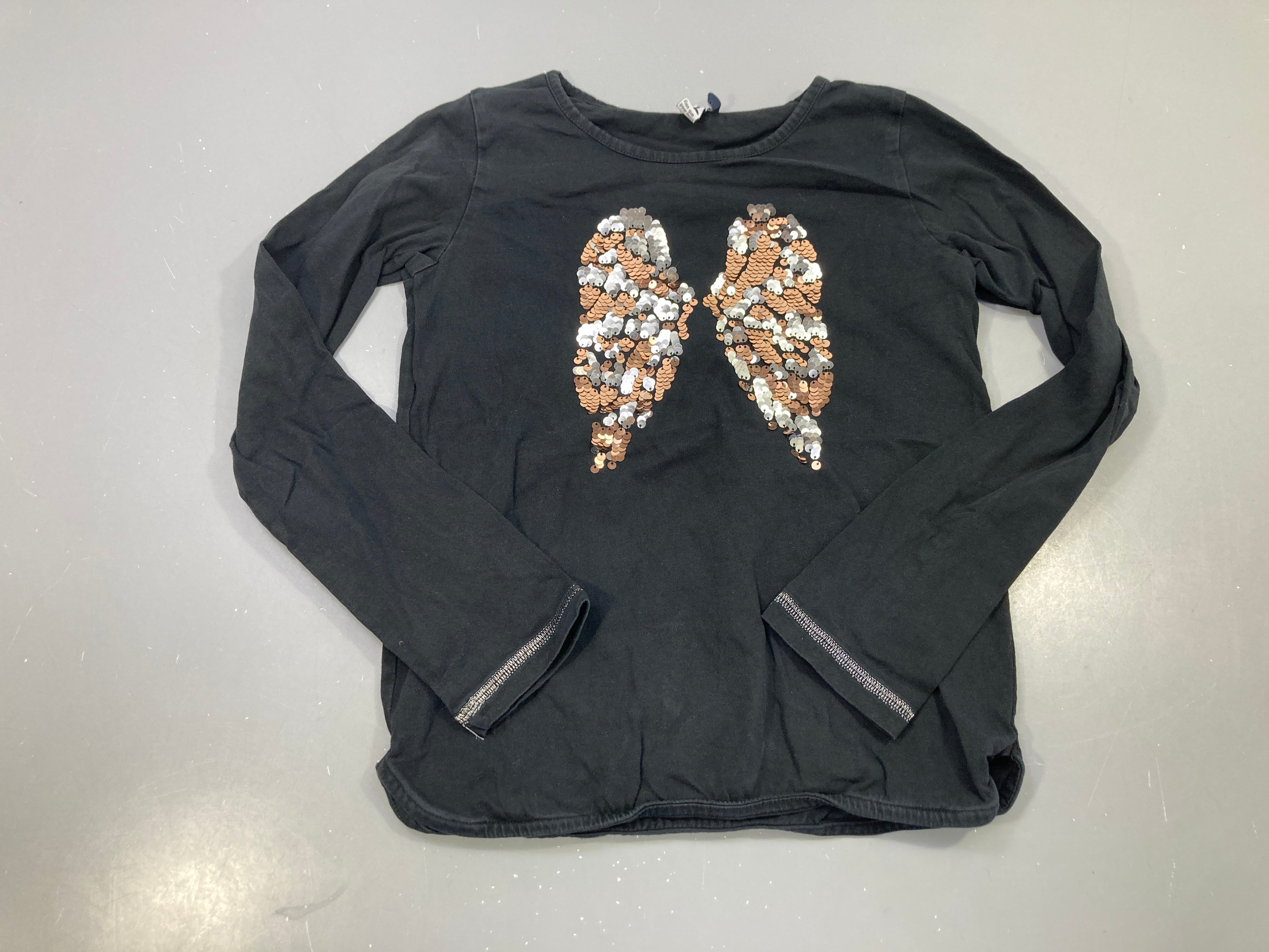 T-shirt m.l noir sequins ailes zips poignets