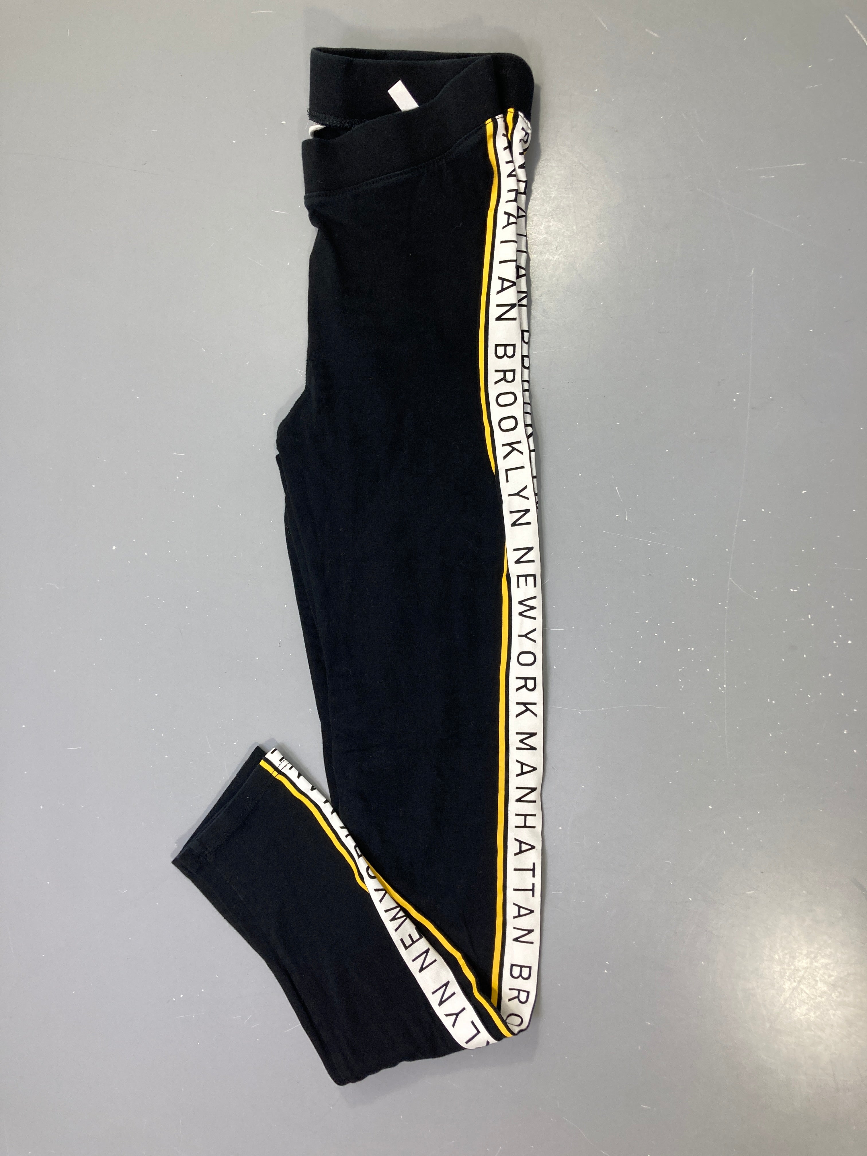 Legging noir bande imprimée Brooklyn New York jaune blanche