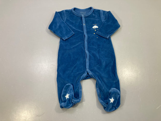 Pyjama velours bleu imprimé nuage étoiles, moins cher chez Petit Kiwi