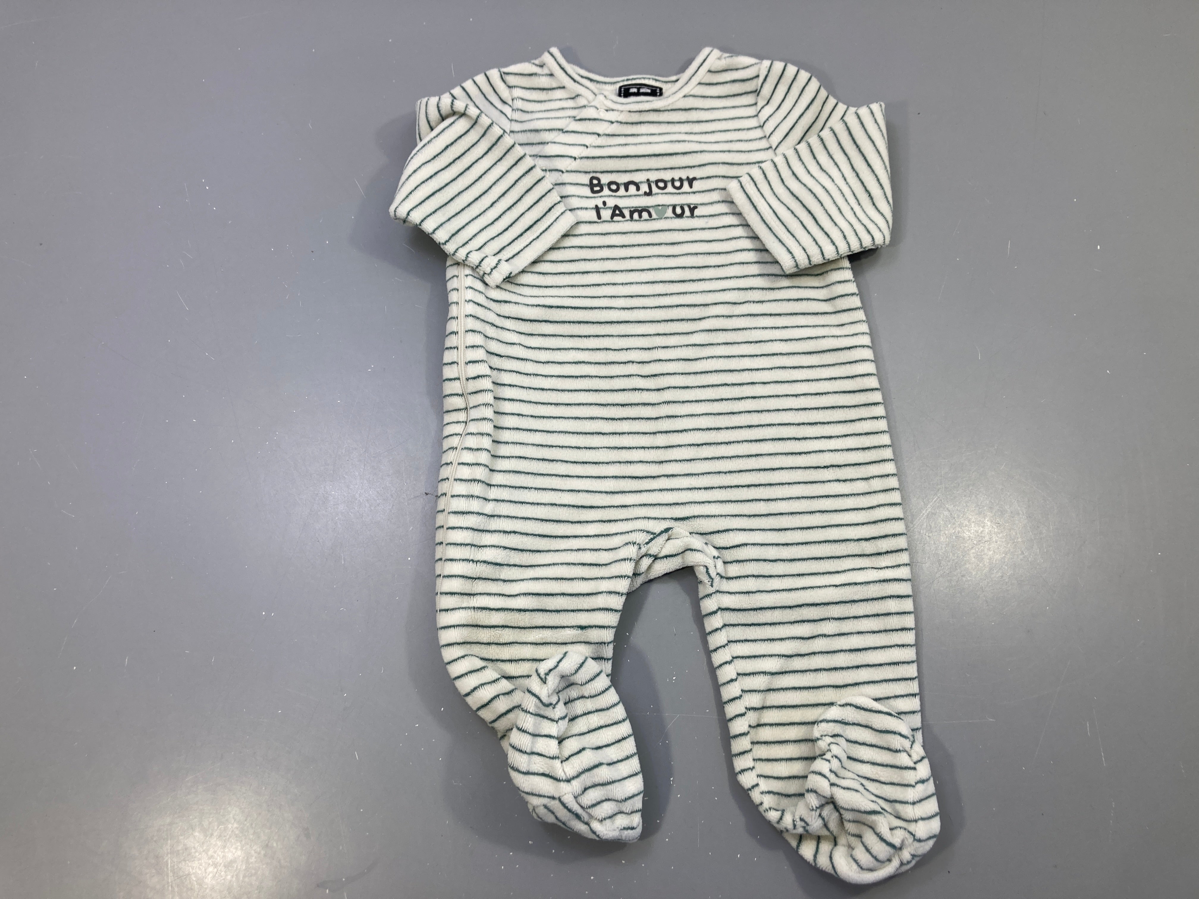 Pyjama velours rayé blanc vert imprimé Bonjour l'Amour
