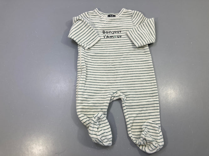 Pyjama velours rayé blanc vert imprimé Bonjour l'Amour, moins cher chez Petit Kiwi