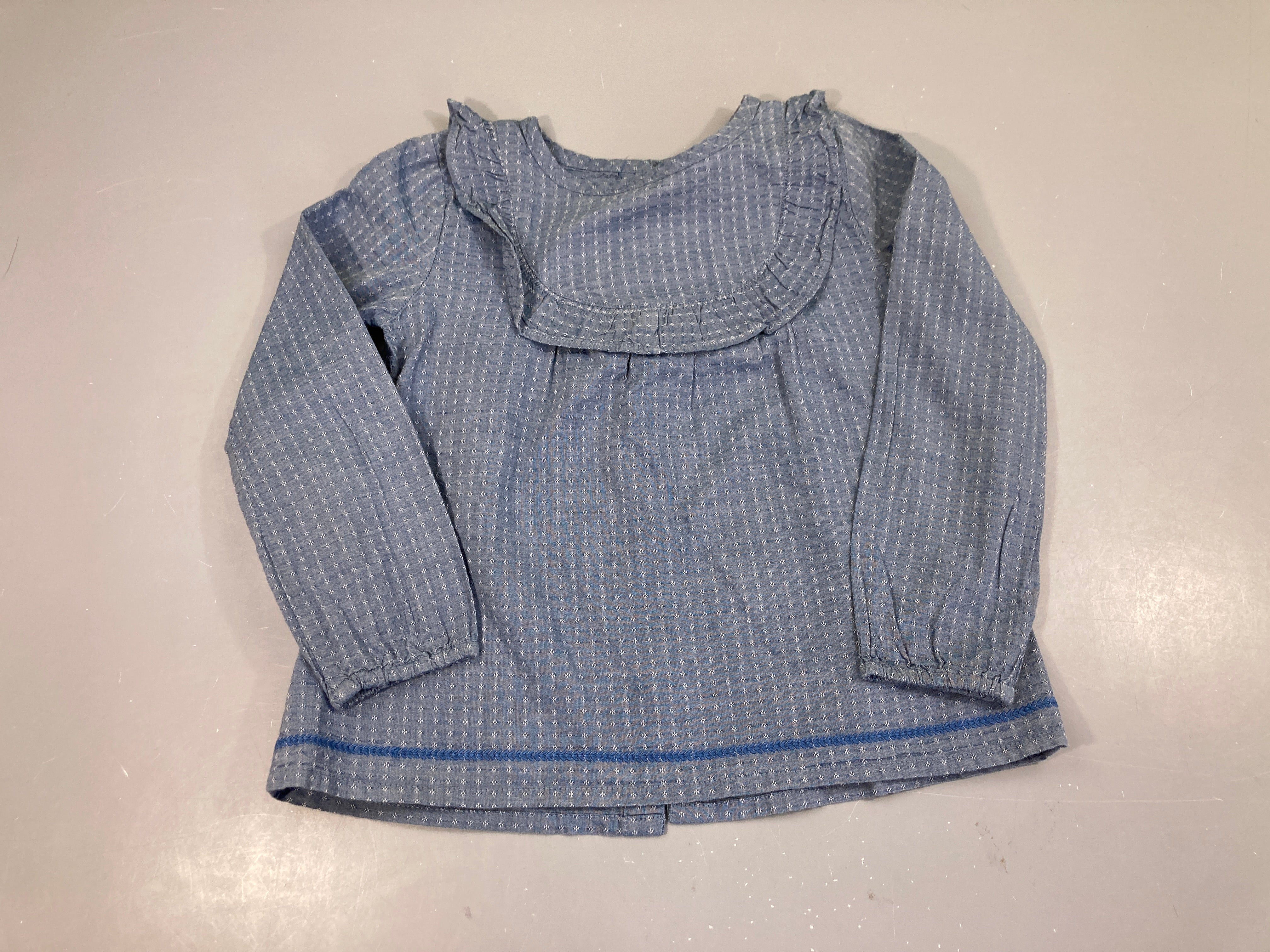 Blouse m.l denim volant col Eden et Victor