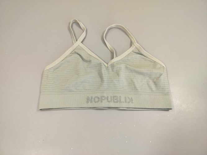 Brassière   gris bleuté rayé argenté "no publik" 85% polyamide 14% élasthanne  1% fibres métallisées, moins cher chez Petit Kiwi