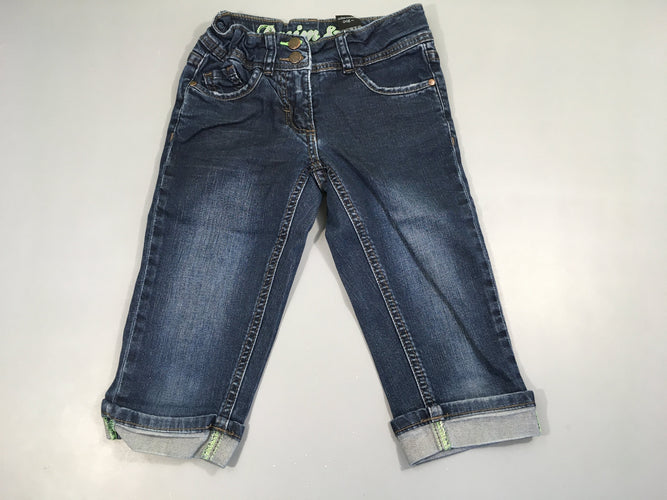Pantalon court jean  bleu foncé avec rebord, taille réglable, moins cher chez Petit Kiwi