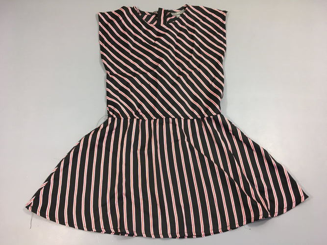 Robe s.m zippée dos, bleu foncé, rayures rose/rouge, jupe évasée, moins cher chez Petit Kiwi