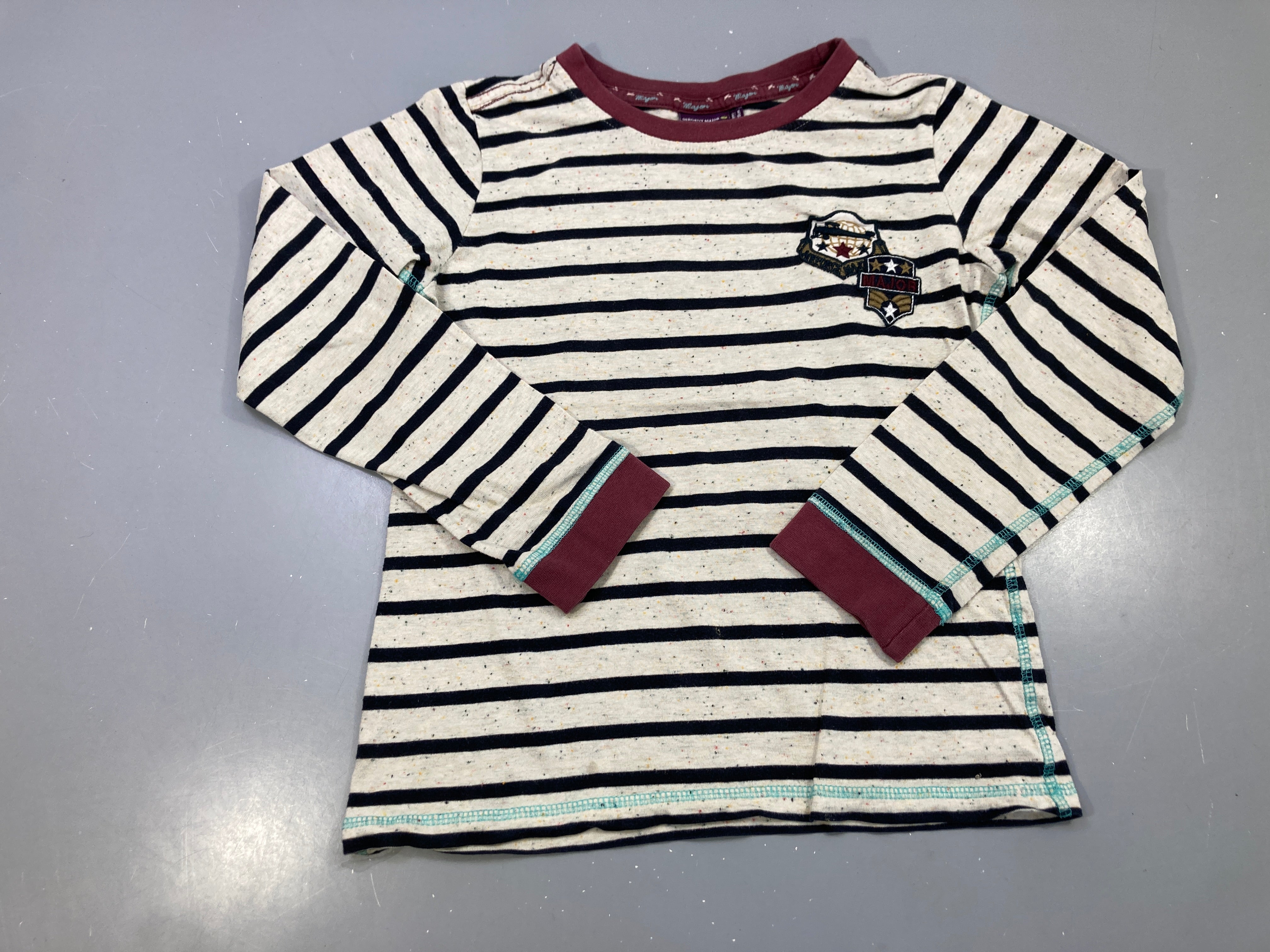 T-shirt m.l rayé écru marine écusson Major