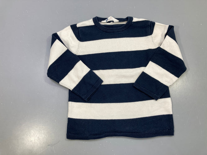 Pull rayé marine écru, moins cher chez Petit Kiwi