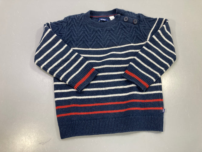 Pull marine rayé blanc et rouge 5%Laine, moins cher chez Petit Kiwi