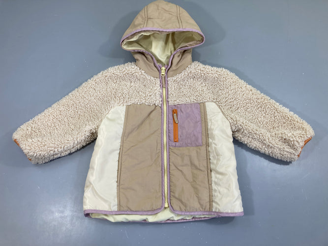 Gilet-veste zippé sherpa écru/mauve, moins cher chez Petit Kiwi