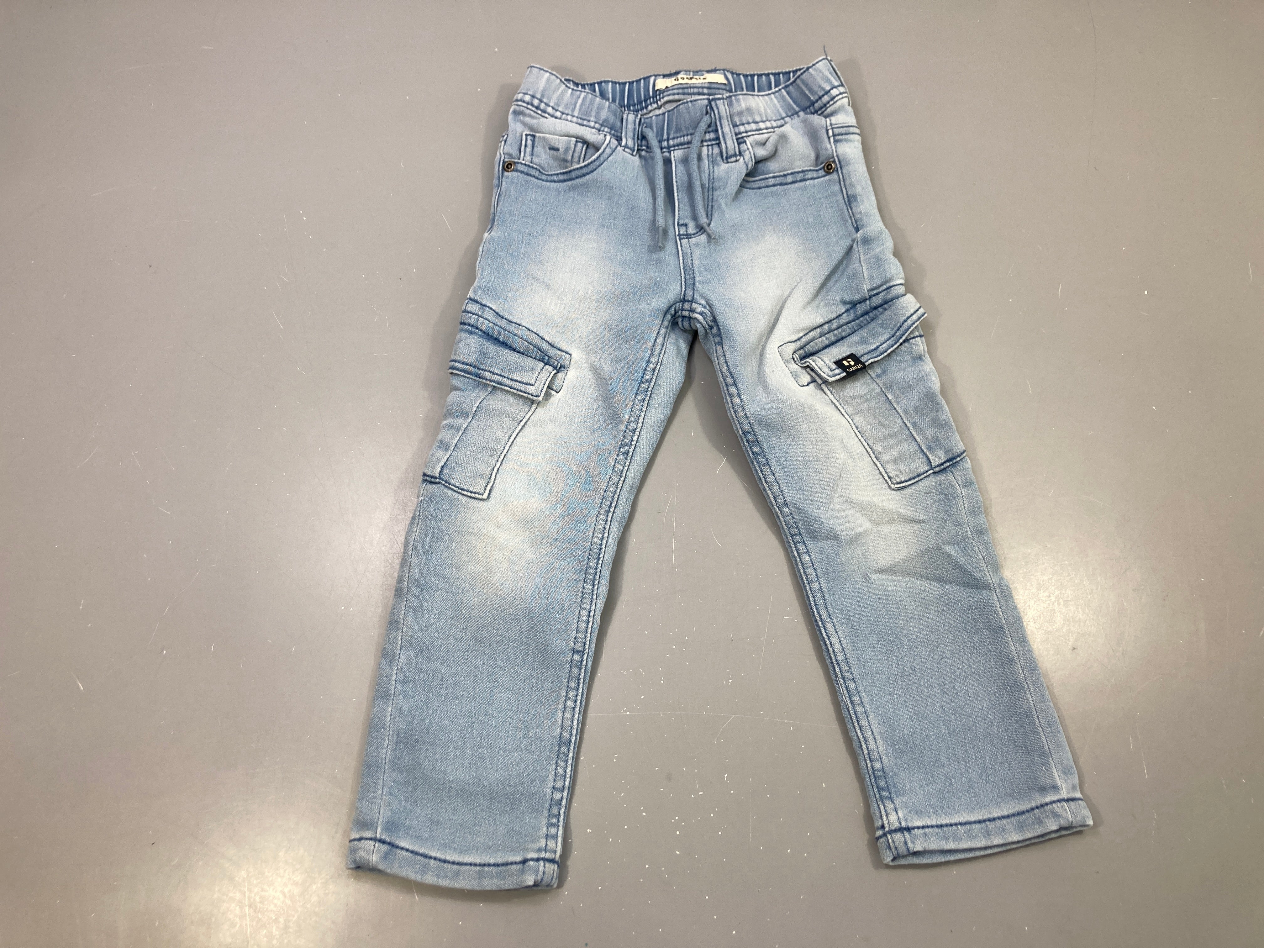 Pantalon jean délavé cargo taille élastique