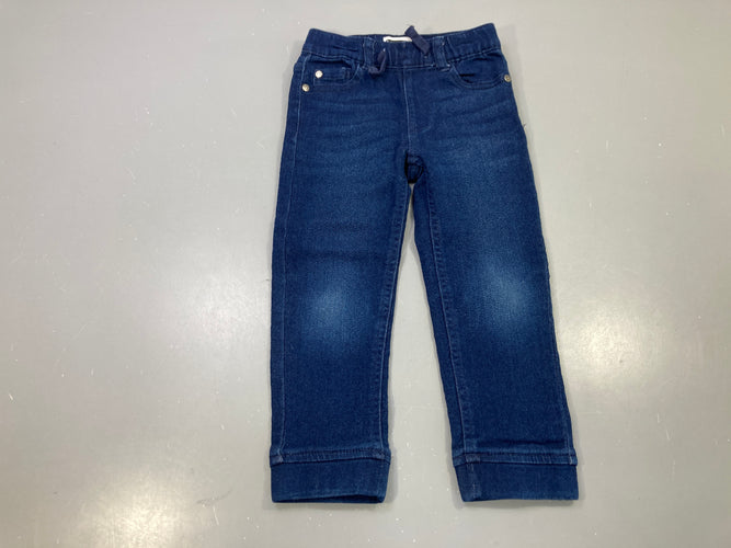 Pantalon jean bleu foncé skinny taille élastique effet délavé genoux, moins cher chez Petit Kiwi