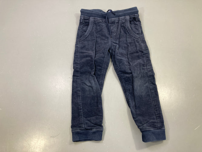Pantalon velours côtelé bleu marine jogger, moins cher chez Petit Kiwi