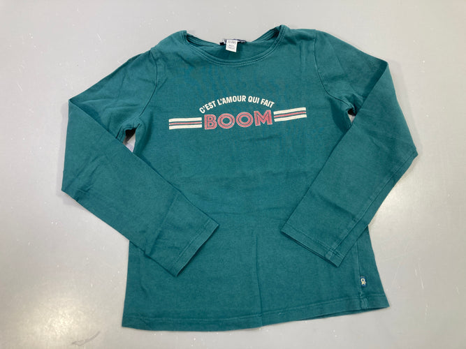 T-shirt m.l vert canard texte C'est l'amour qui fait Boom, moins cher chez Petit Kiwi